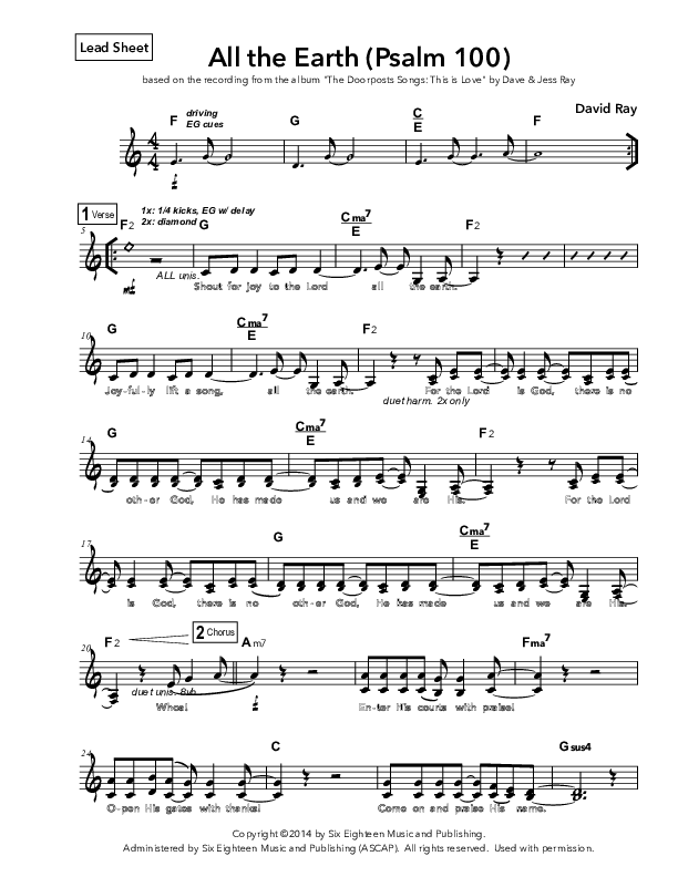 All The Earth Lead Sheet (Doorpost Songs / Dave and Jess Ray)