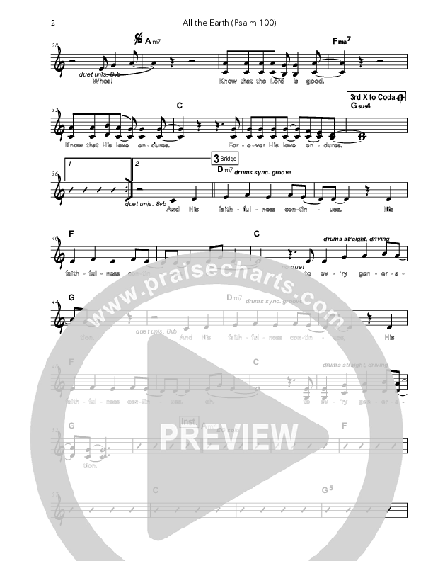 All The Earth Lead Sheet (Doorpost Songs / Dave and Jess Ray)