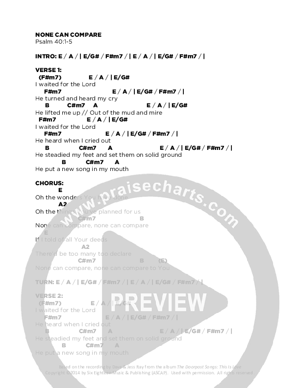 None Can Compare Chords & Lyrics (Doorpost Songs / Dave and Jess Ray)