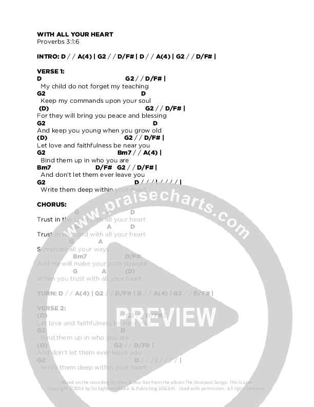 With All Your Heart Chords & Lyrics (Doorpost Songs / Dave and Jess Ray)