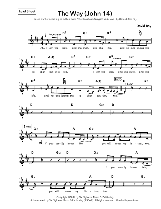 The Way Lead Sheet (Doorpost Songs / Dave and Jess Ray)