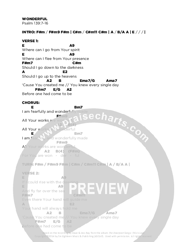 Wonderful Chords & Lyrics (Doorpost Songs / Dave and Jess Ray)