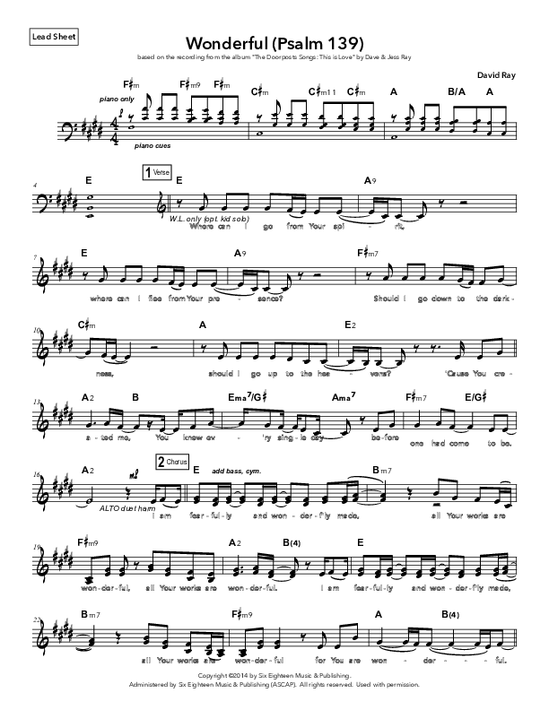 Wonderful Lead Sheet (Doorpost Songs / Dave and Jess Ray)