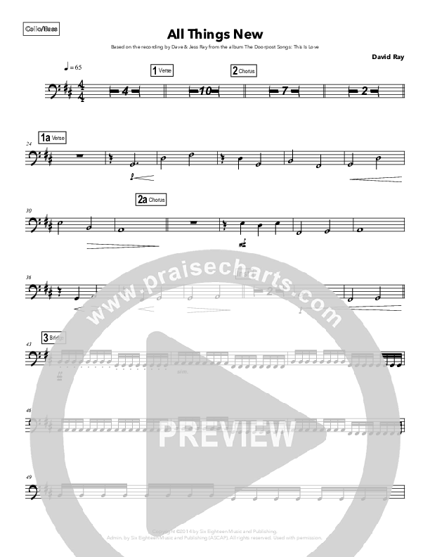 All Things New Cello/Bass (Doorpost Songs / Dave and Jess Ray)