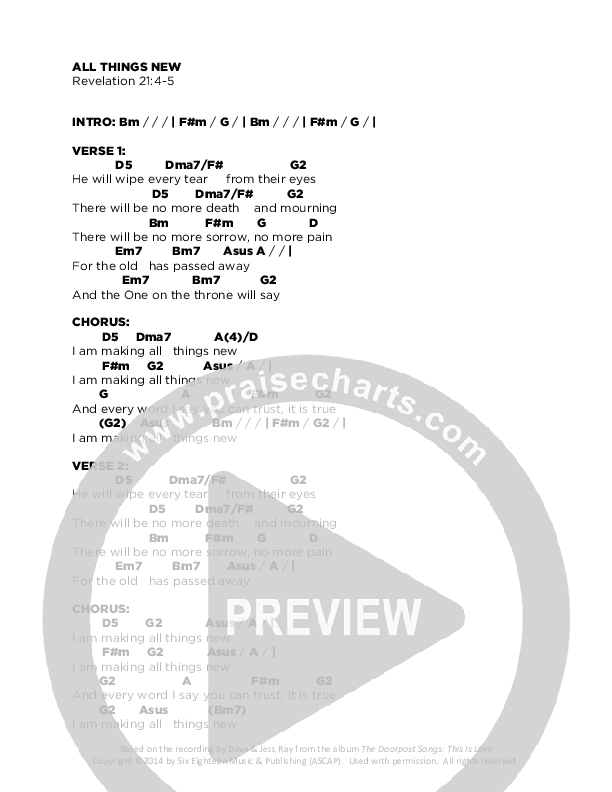All Things New Chords & Lyrics (Doorpost Songs / Dave and Jess Ray)