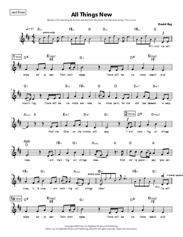 All Things New Lead Sheet (Doorpost Songs / Dave and Jess Ray)