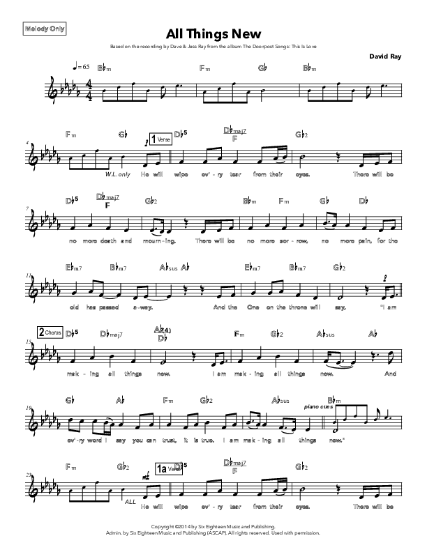 All Things New Rhythm/Melody (Doorpost Songs / Dave and Jess Ray)