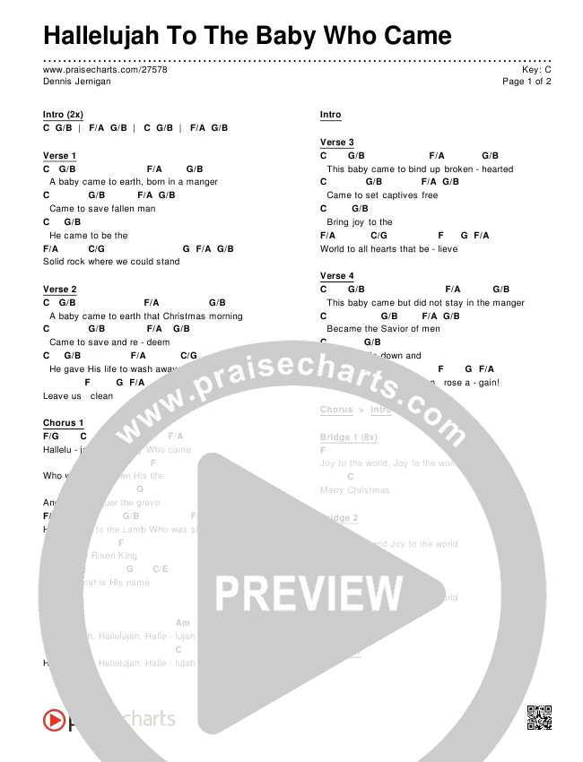 Hallelujah To The Baby Who Came Chords & Lyrics (Dennis Jernigan)