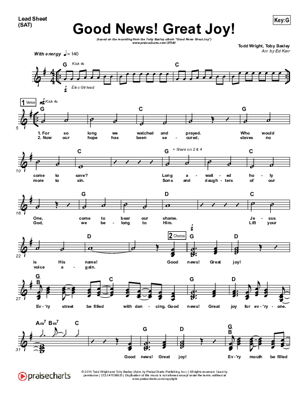 Good News Great Joy Lead Sheet (SAT) (Toby Baxley)