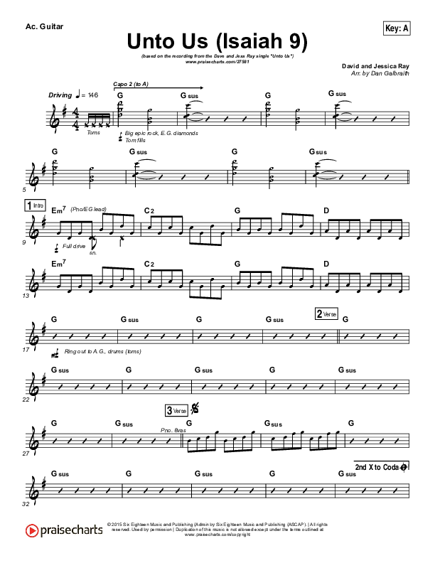 Unto Us (Isaiah 9) Acoustic Guitar (Doorpost Songs / Dave and Jess Ray)