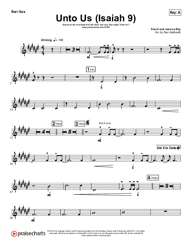 Unto Us (Isaiah 9) Bari Sax (Doorpost Songs / Dave and Jess Ray)