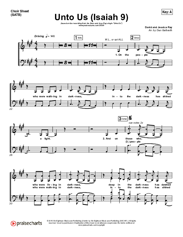 Unto Us (Isaiah 9) Choir Vocals (SATB) (Doorpost Songs / Dave and Jess Ray)