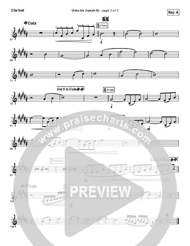 Unto Us (Isaiah 9) Clarinet (Doorpost Songs / Dave and Jess Ray)