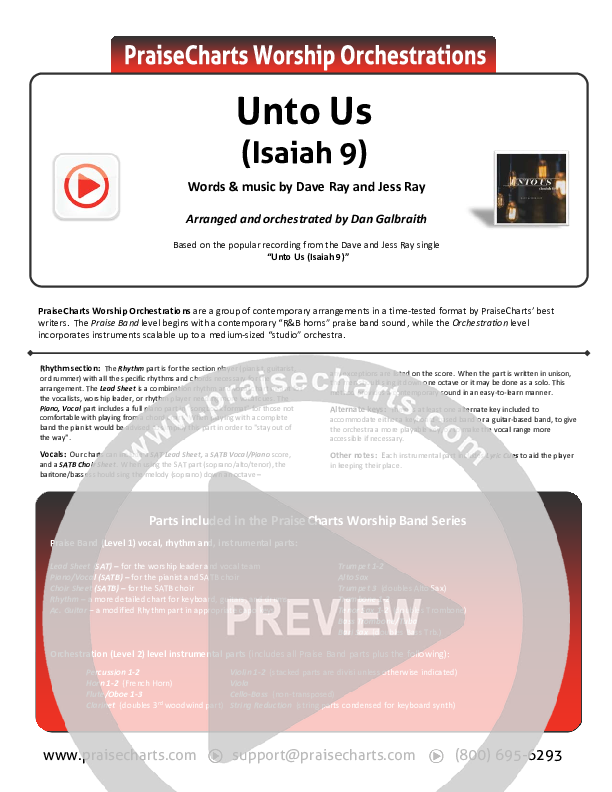 Unto Us (Isaiah 9) Cover Sheet (Doorpost Songs / Dave and Jess Ray)