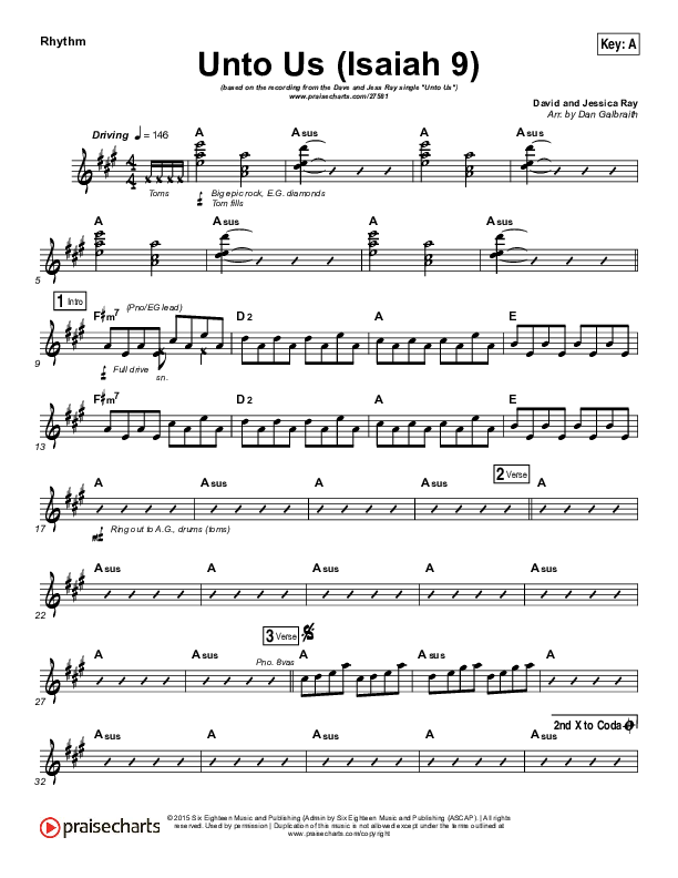 Unto Us (Isaiah 9) Rhythm Chart (Doorpost Songs / Dave and Jess Ray)