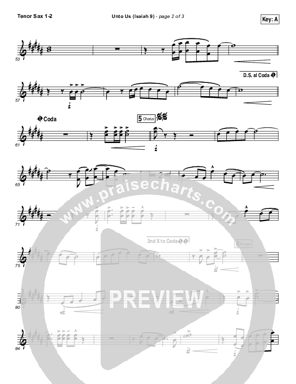 Unto Us (Isaiah 9) Tenor Sax 1/2 (Doorpost Songs / Dave and Jess Ray)