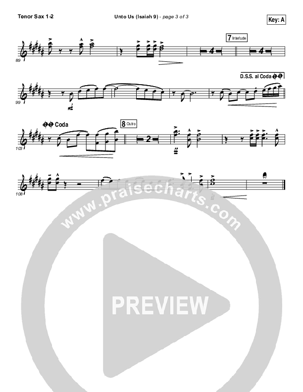 Unto Us (Isaiah 9) Tenor Sax 1/2 (Doorpost Songs / Dave and Jess Ray)