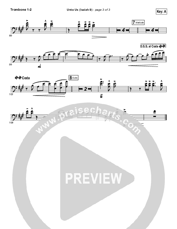 Unto Us (Isaiah 9) Trombone 1/2 (Doorpost Songs / Dave and Jess Ray)