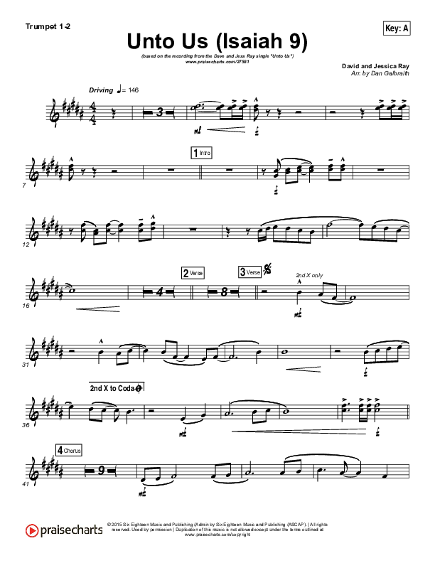 Unto Us (Isaiah 9) Trumpet 1,2 (Doorpost Songs / Dave and Jess Ray)