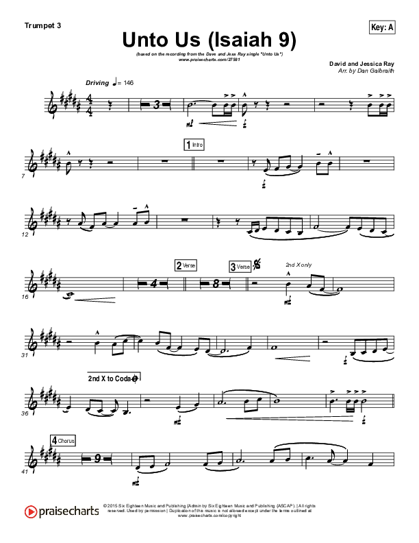 Unto Us (Isaiah 9) Trumpet 3 (Doorpost Songs / Dave and Jess Ray)