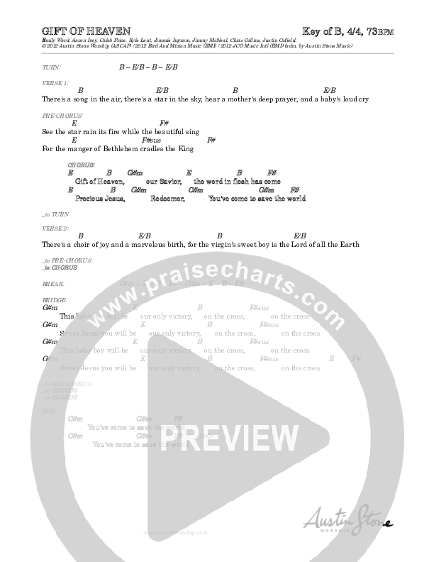 Gift Of Heaven Chords & Lyrics (Austin Stone Worship / Jimmy McNeal)