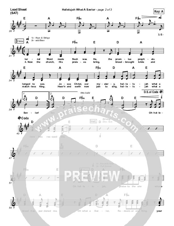 Hallelujah What A Savior Lead Sheet (SAT) (Austin Stone Worship / Todd Agnew)