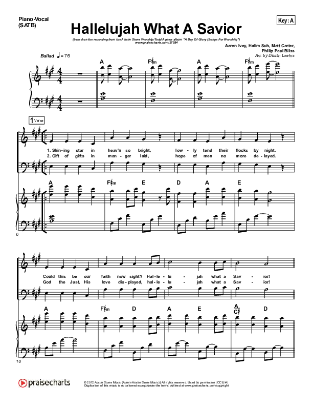 Hallelujah What A Savior Piano/Vocal (SATB) (Austin Stone Worship / Todd Agnew)