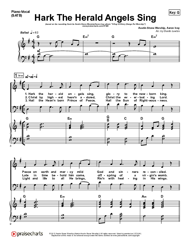 Hark The Herald Angels Sing Piano/Vocal (SATB) (Austin Stone Worship / Aaron Ivey)