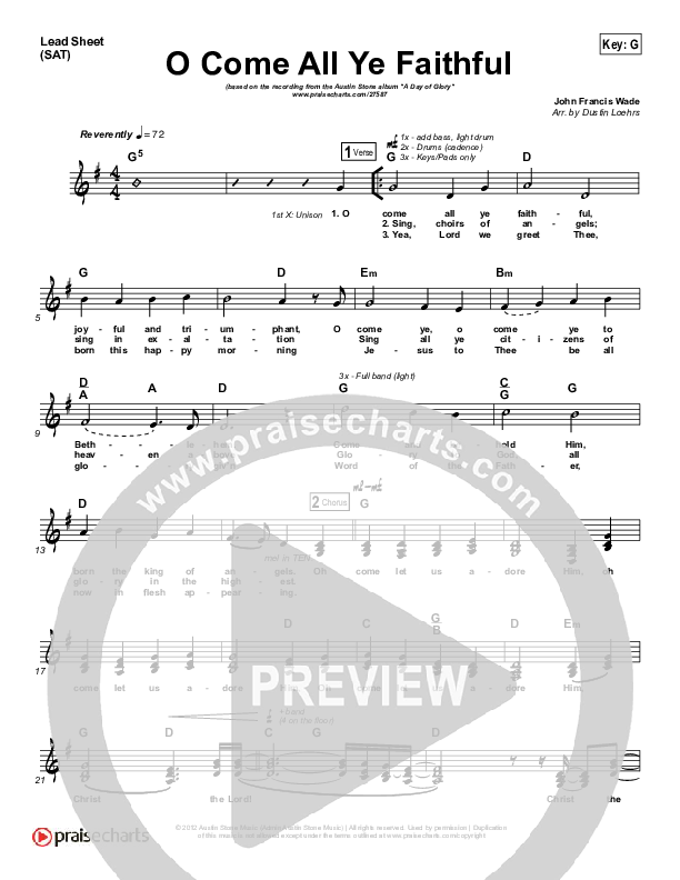 O Come All Ye Faithful Lead Sheet (SAT) (Austin Stone Worship / Justin Cofield)