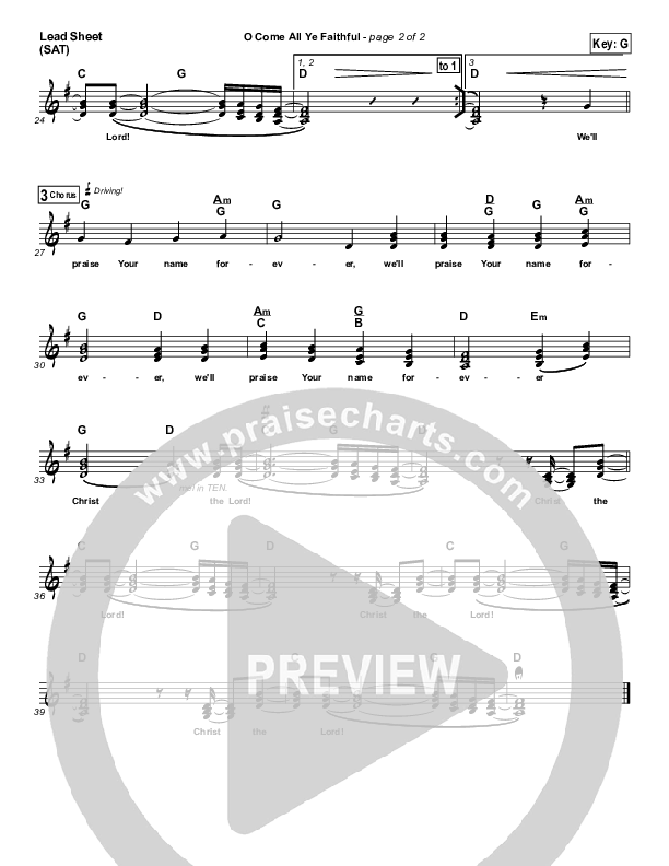 O Come All Ye Faithful Lead Sheet (SAT) (Austin Stone Worship / Justin Cofield)