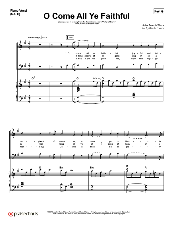 O Come All Ye Faithful Piano/Vocal (SATB) (Austin Stone Worship / Justin Cofield)