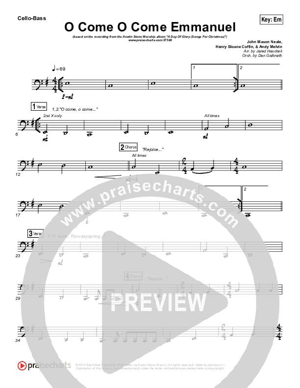O Come O Come Emmanuel Cello/Bass (Austin Stone Worship / Aaron Ivey)