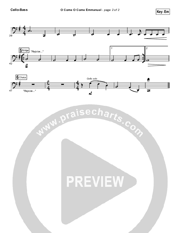 O Come O Come Emmanuel Cello/Bass (Austin Stone Worship / Aaron Ivey)