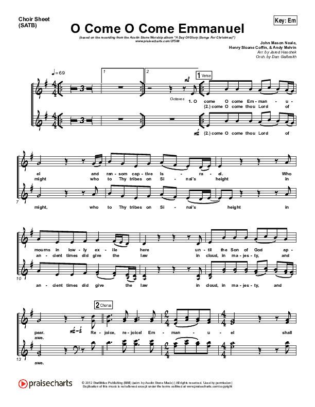 O Come O Come Emmanuel Choir Sheet (SATB) (Austin Stone Worship / Aaron Ivey)