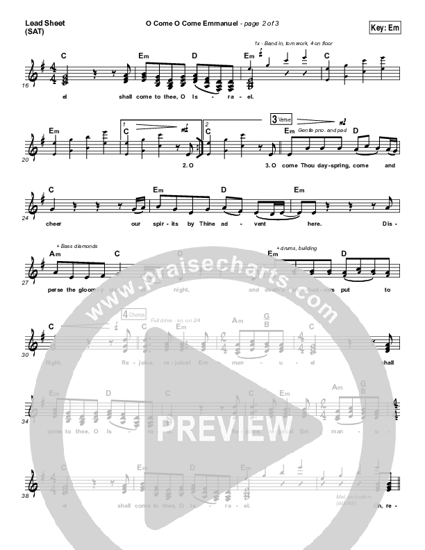 O Come O Come Emmanuel Lead Sheet (SAT) (Austin Stone Worship / Aaron Ivey)