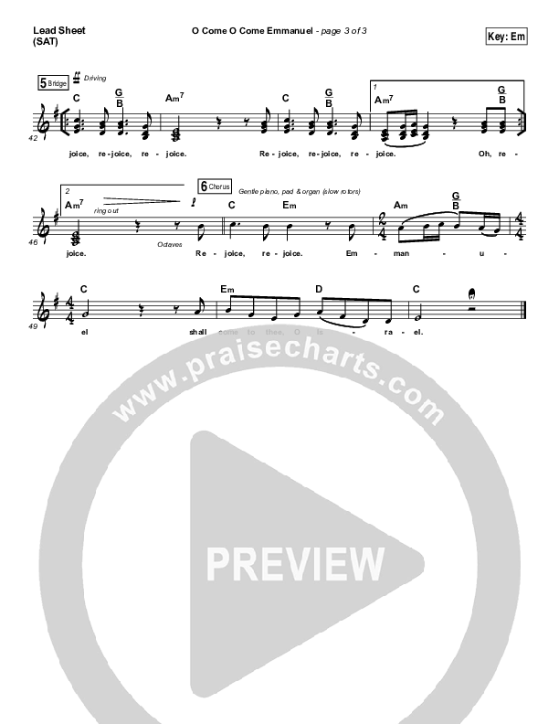 O Come O Come Emmanuel Lead Sheet (SAT) (Austin Stone Worship / Aaron Ivey)
