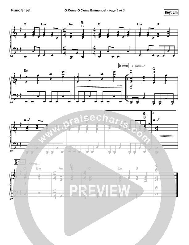 O Come O Come Emmanuel Piano Sheet (Austin Stone Worship / Aaron Ivey)
