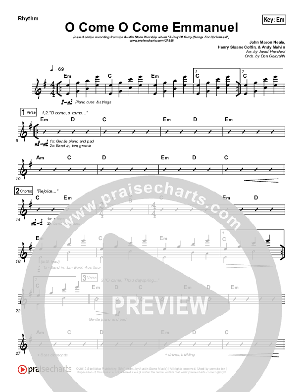 O Come O Come Emmanuel Rhythm Chart (Austin Stone Worship / Aaron Ivey)