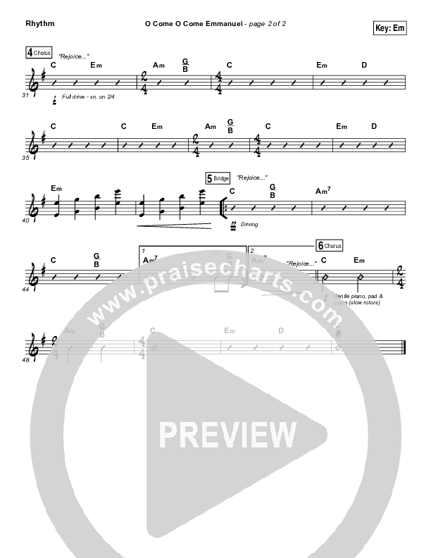 O Come O Come Emmanuel Rhythm Chart (Austin Stone Worship / Aaron Ivey)