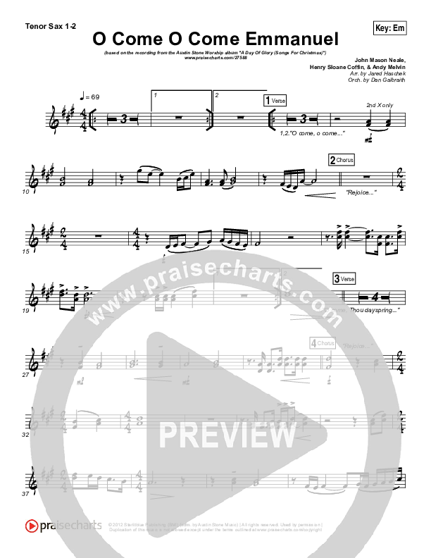 O Come O Come Emmanuel Tenor Sax 1/2 (Austin Stone Worship / Aaron Ivey)