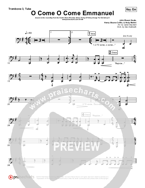 O Come O Come Emmanuel Trombone 3/Tuba (Austin Stone Worship / Aaron Ivey)