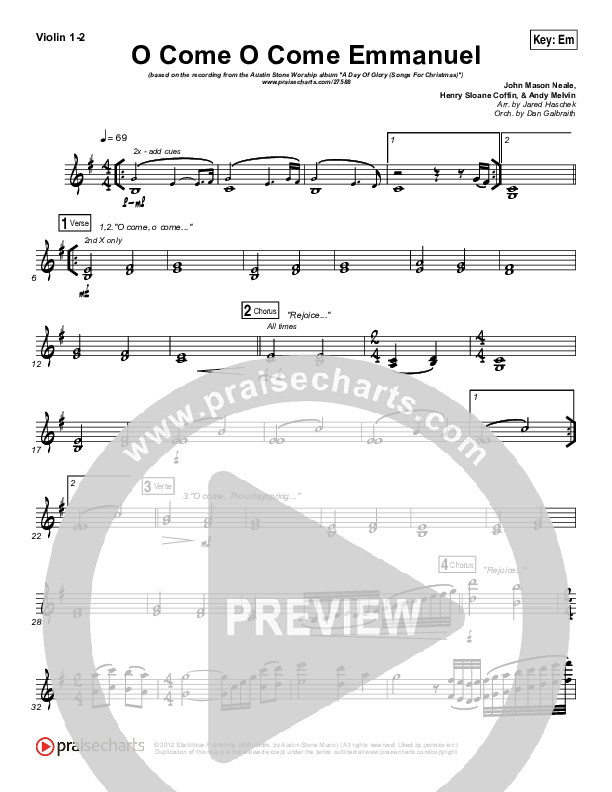 O Come O Come Emmanuel Violin 1/2 (Austin Stone Worship / Aaron Ivey)
