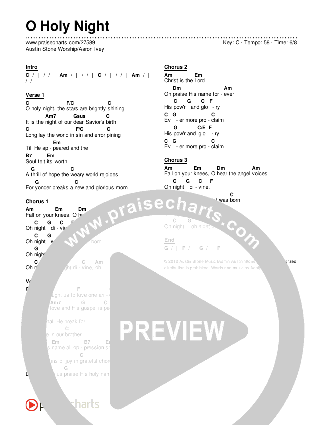 O Holy Night Chords & Lyrics (Austin Stone Worship / Aaron Ivey)
