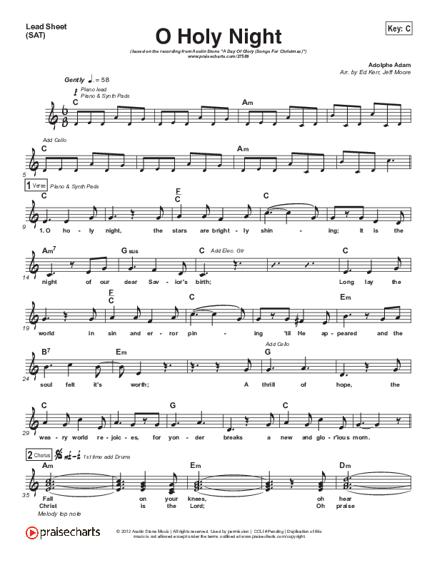O Holy Night Lead Sheet (SAT) (Austin Stone Worship / Aaron Ivey)