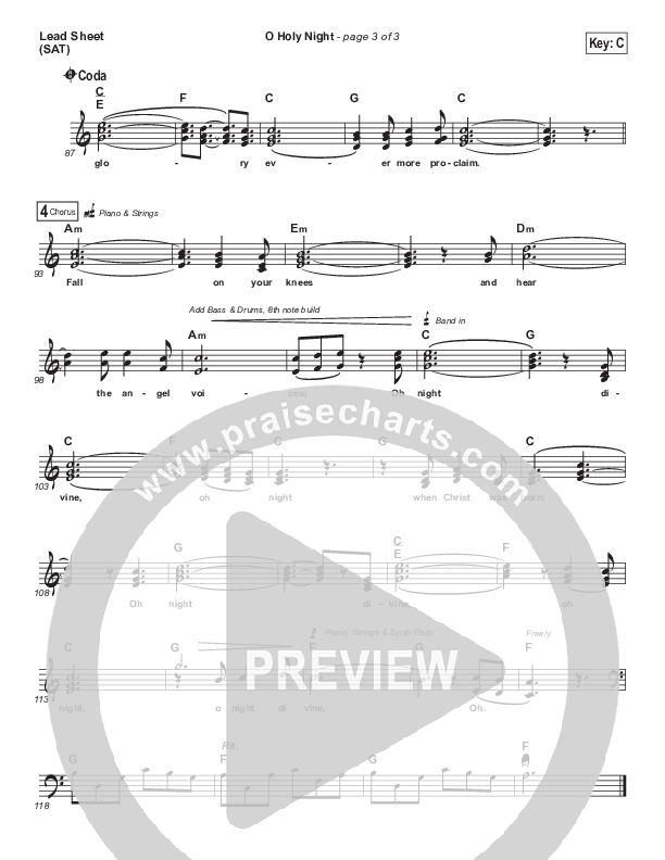 O Holy Night Lead Sheet (SAT) (Austin Stone Worship / Aaron Ivey)