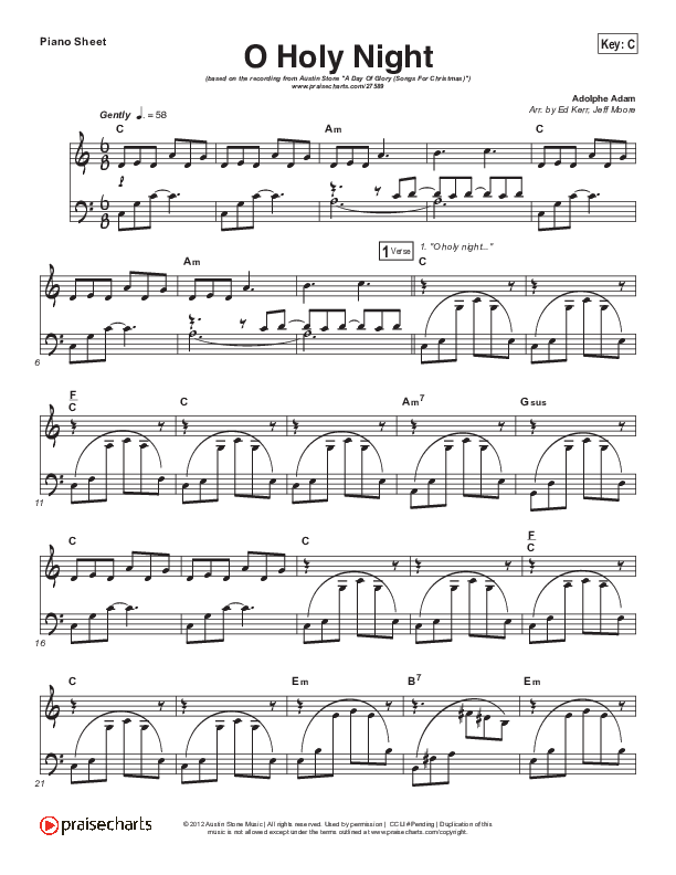 O Holy Night Piano Sheet (Austin Stone Worship / Aaron Ivey)