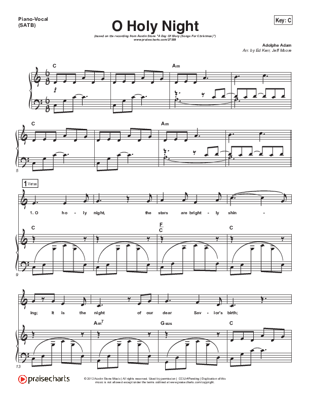 O Holy Night Piano/Vocal (SATB) (Austin Stone Worship / Aaron Ivey)