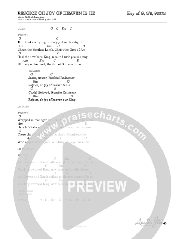 Rejoice Oh Joy Of Heaven He Is  Chords & Lyrics (Austin Stone Worship / Jimmy McNeal)