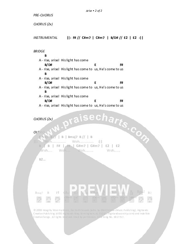 Arise Chord Chart (Highlands Worship)