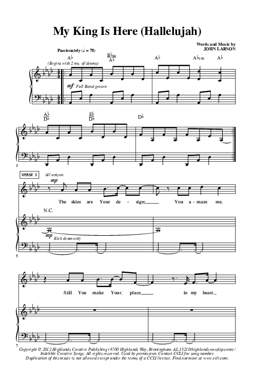 My King Is Here (Hallelujah) Piano Sheet (Highlands Worship)